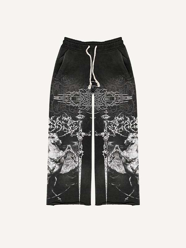 Figure&Horse&Wing&Graphic Print Elastic Waist Pants