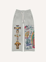 Cross&Figure&Pray&Graphic&Letter Print Elastic Waist Pants
