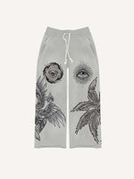 Eye&Wing&Sun Print Elastic Waist Pants
