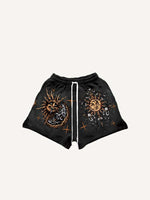 Evil Sun&Moon&Graphic Print Drawstring Waist Shorts