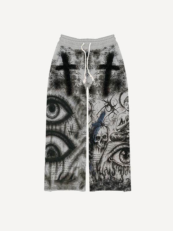 Figure&Eye&Skeleton&Graphic Print Elastic Waist Pants
