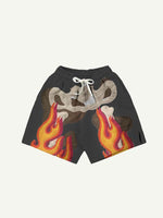 Fire&Skeleton Faux Decal Print Print Drawstring Waist Shorts