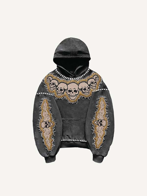 Skull&Star Faux Decal Print Slant Pockets Hoodie