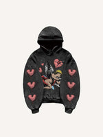Cupid&Heart Print Slant Pockets Hoodie