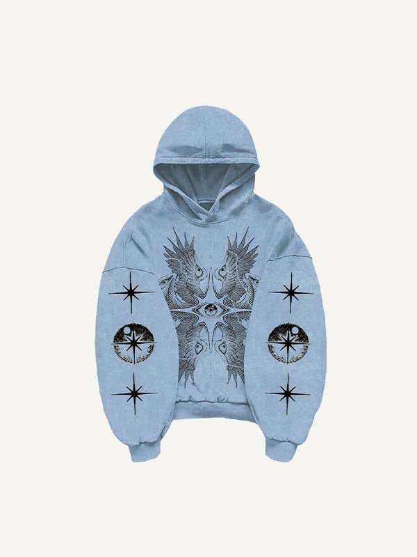 Wing&Eye&Graphic Print Slant Pockets Hoodie