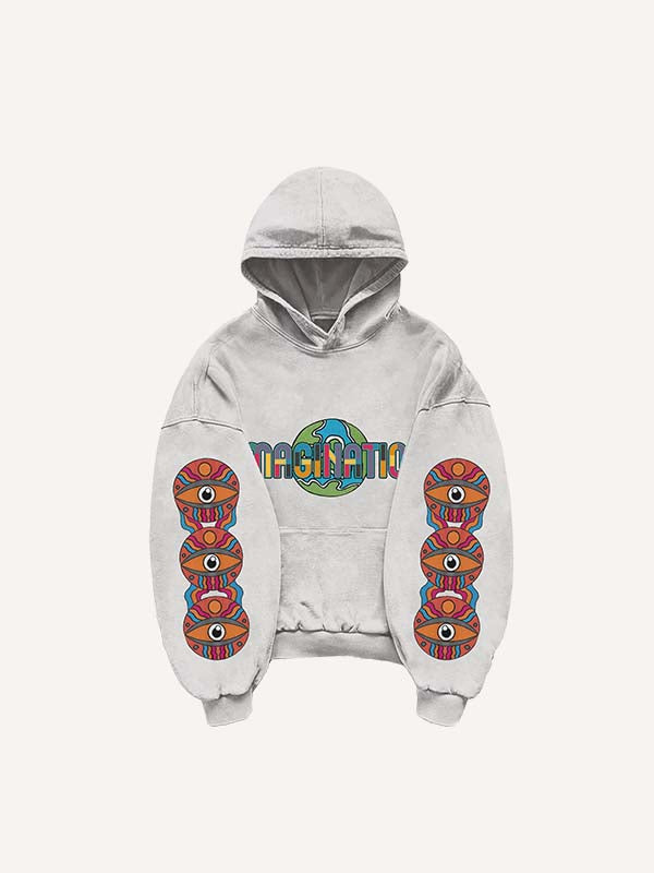Figure&Eyeball&Globe&Letter Print Slant Pockets Hoodie
