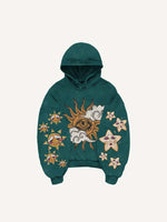 Sad Sun&Eye&Cloud&Graphic Print Slant Pockets Hoodie