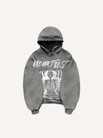 Heartless Skeleton Print Slant Pockets Hoodie