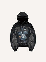 Statue Of Liberty&Letter&Graphic Faux Rhinestones Print Slant Pockets Hoodie