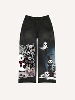 Christmas Ghost&Animal&Skull&Tree&Graphic&Letter Print Elastic Waist Pants