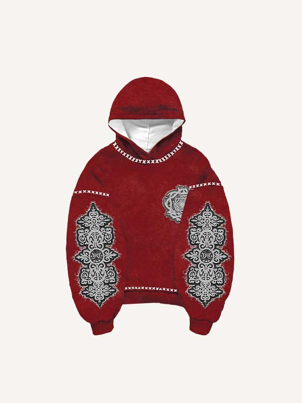 Cross&Letter Graphic Faux Decal Print Slant Pockets Hoodie