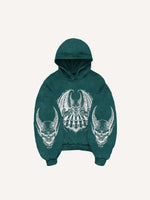 Demon&Wing&Letter Faux Decal Print Slant Pockets Hoodie