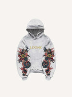 Dragon&Letter Print Slant Pockets Hoodie