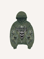 Skull Faux Decal Print Slant Pockets Hoodie