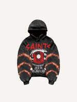 Eye&Palm&Letter Faux Rhinestones Print Slant Pockets Hoodie