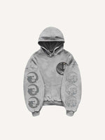 Wolf&Sun&Moon&Letter Print Slant Pockets Hoodie