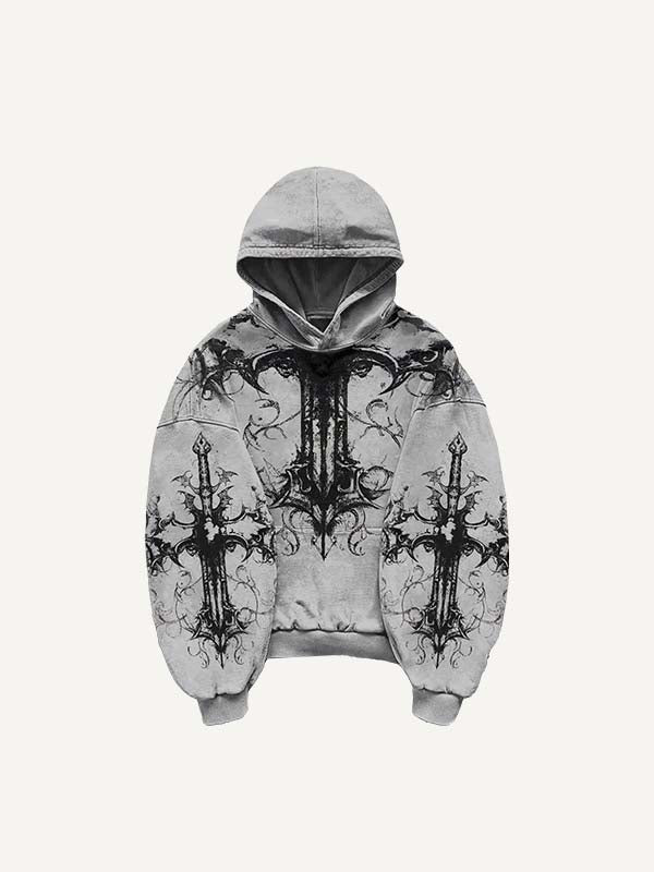 Cross&Graphic Print Slant Pockets Hoodie