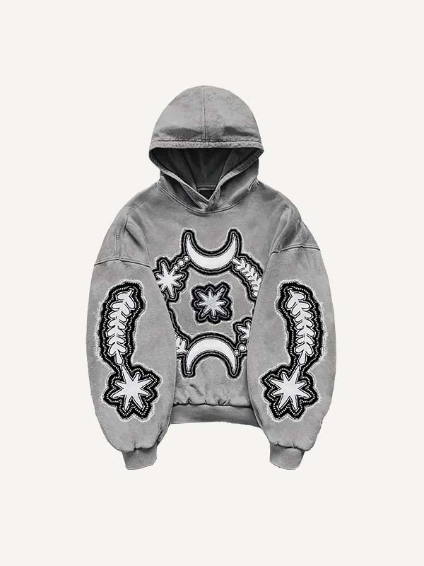 Moon&Star&Eye Faux Decal Print Slant Pockets Hoodie