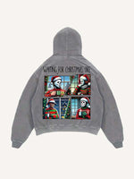 Distressed Washed Christmas Horror Print Slant Pockets Hoodie