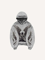 Figure&Wing&Heart&Sword Print Slant Pockets Hoodie