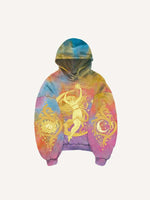 Figure&Moon&Sun&Star Print Slant Pockets Hoodie