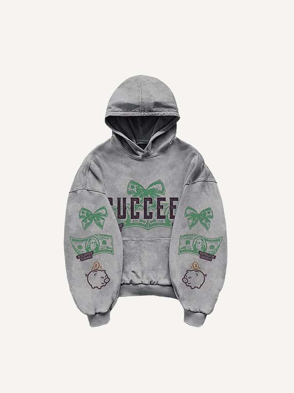 Money&Pig&Bow&Letter Print Slant Pockets Hoodie