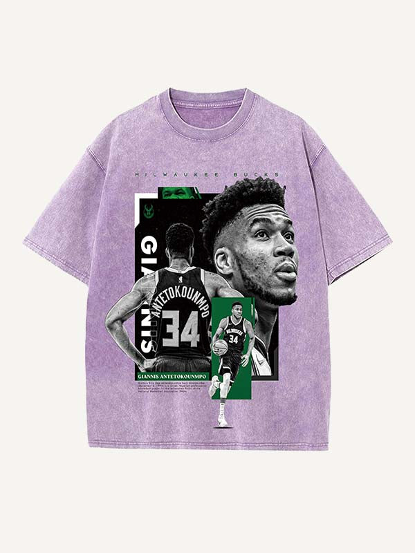 Giannis Antetokounmpo Print Round Neck T-shirt
