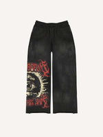 Sun&Moon&Eye&Letter Print Elastic Waist Pants