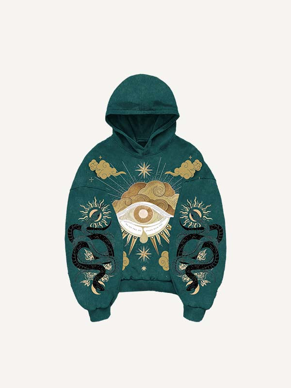 Eye&Cloud&Snake&Palm&Graphic Print Slant Pockets Hoodie