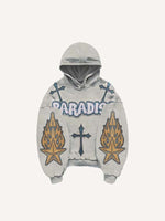 Cross&Letter&Star&Fire Faux Decal Print Slant Pockets Hoodie