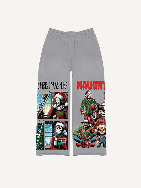 Christmas Horror Print Elastic Waist Pants
