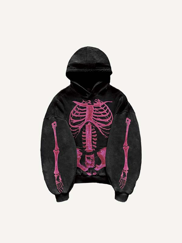 Skeleton Print Slant Pockets Hoodie