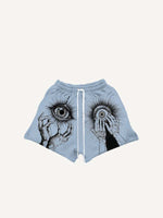 Palm&Eye Print Drawstring Waist Shorts