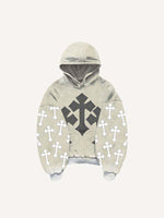 Cross Faux Decal Print Slant Pockets Hoodie