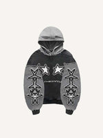 Colorblock Star&Skeleton Pray Faux Decal Print Slant Pockets Hoodie
