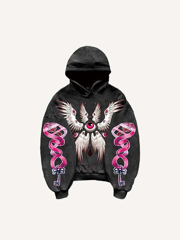 Eye&Wing&Graphic Print Slant Pockets Hoodie