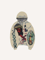 Jesus&Mary&Cross&Letter&Graphic Print Slant Pockets Hoodie