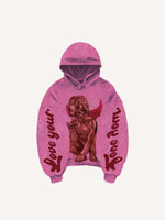 Love Your Little Angel&Cross Print Slant Pockets Hoodie