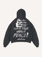 Distressed Washed Heartless Skeleton&Letter Print Slant Pockets Hoodie