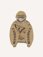 Butterfly&Letter Faux Decal Print Slant Pockets Hoodie