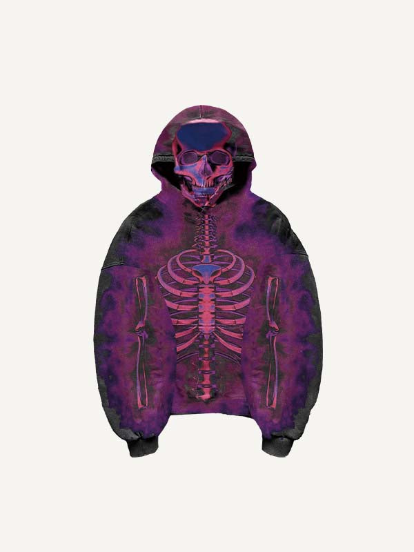 Skeleton Print Slant Pockets Hoodie