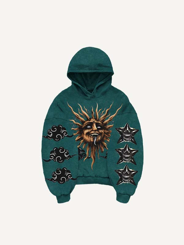 Evil Moon&Sun&Cloud&Star Print Slant Pockets Hoodie