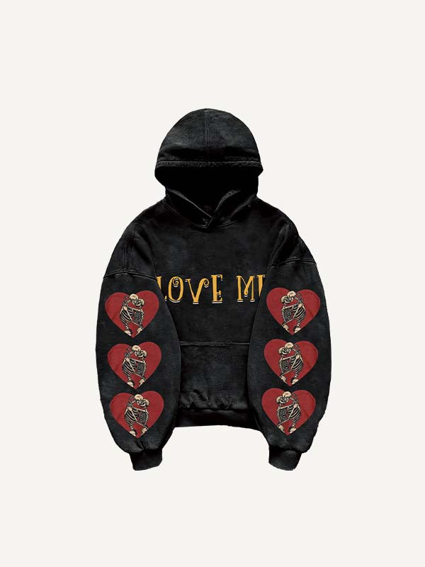 Skeleton Fall In Love Print Slant Pockets Hoodie