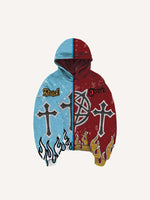 Colorblock Angel&Devil&Graphic&Letter Faux Decal Print Slant Pockets Hoodie