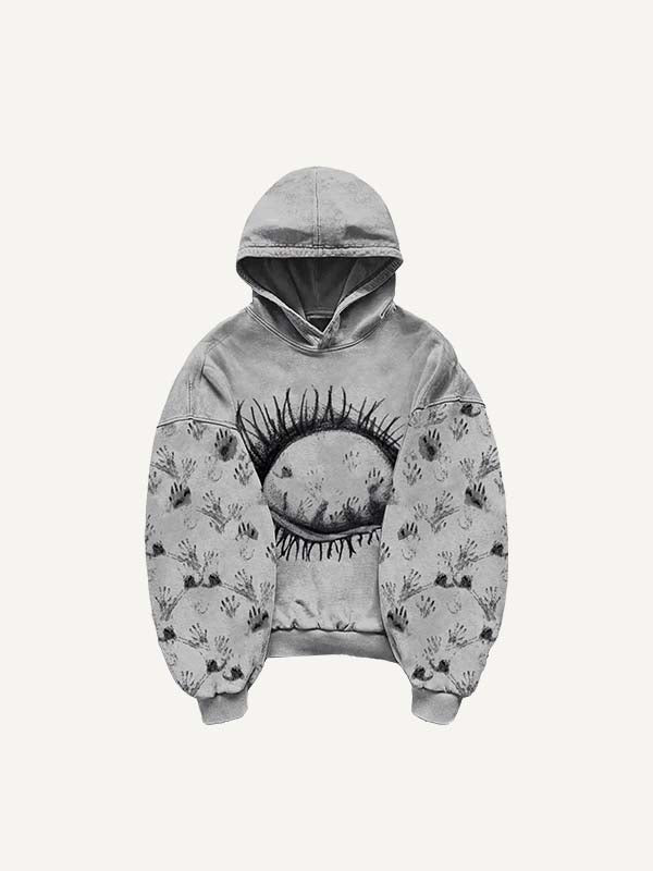 Eye&Palm&Tears Print Slant Pockets Hoodie