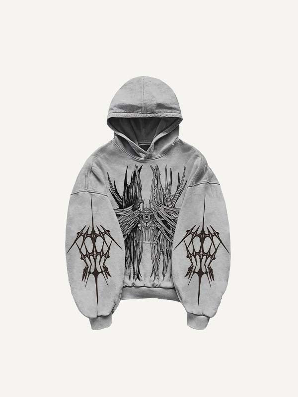 Wing&Eye Print Slant Pockets Hoodie