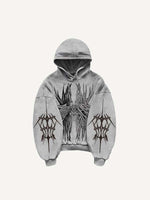 Wing&Eye Print Slant Pockets Hoodie