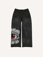 Figure&Eye&Letter Faux Decal Print Elastic Waist Pants