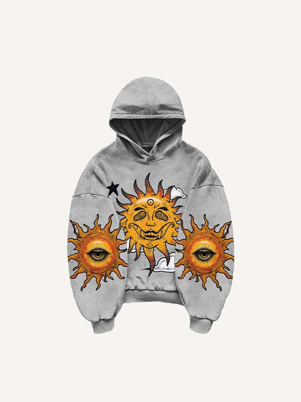 Evil Sun&Moon&Eye&Graphic Print Slant Pockets Hoodie