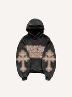 Vampire Fangs&Cross&Letter Faux Decal Print Slant Pockets Hoodie